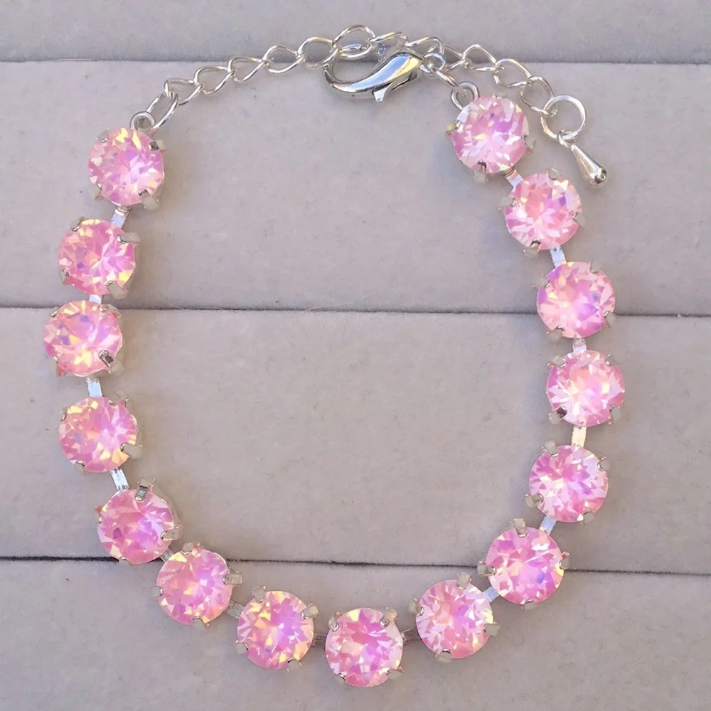 Pink Opal Aurora Borealis + Silver Crystal Tennis Bracelet - Picture 5 of 8